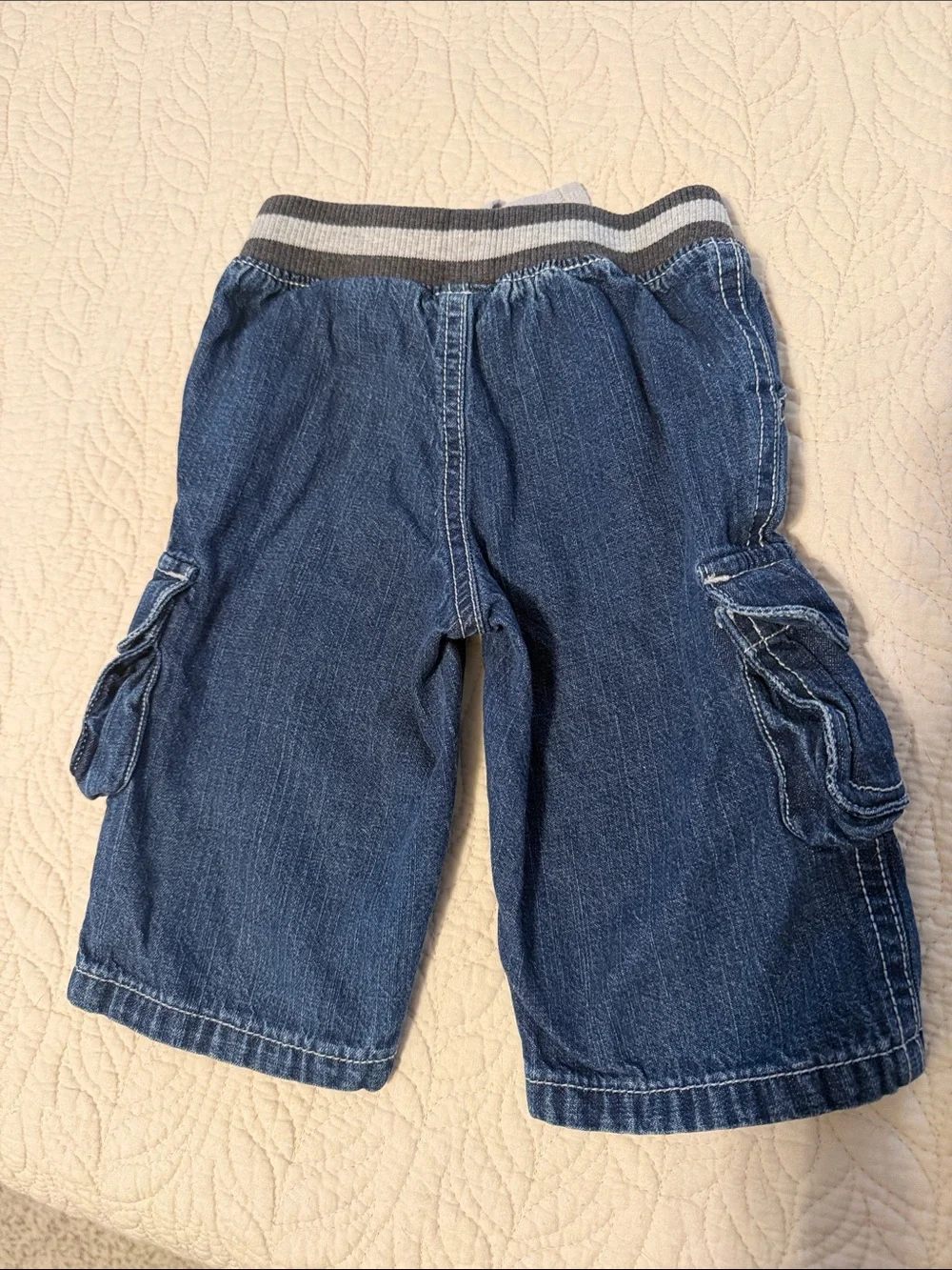 Gymboree Blue Denim Cargo Bottoms with Striped Elastic Waistband 3-6 Months